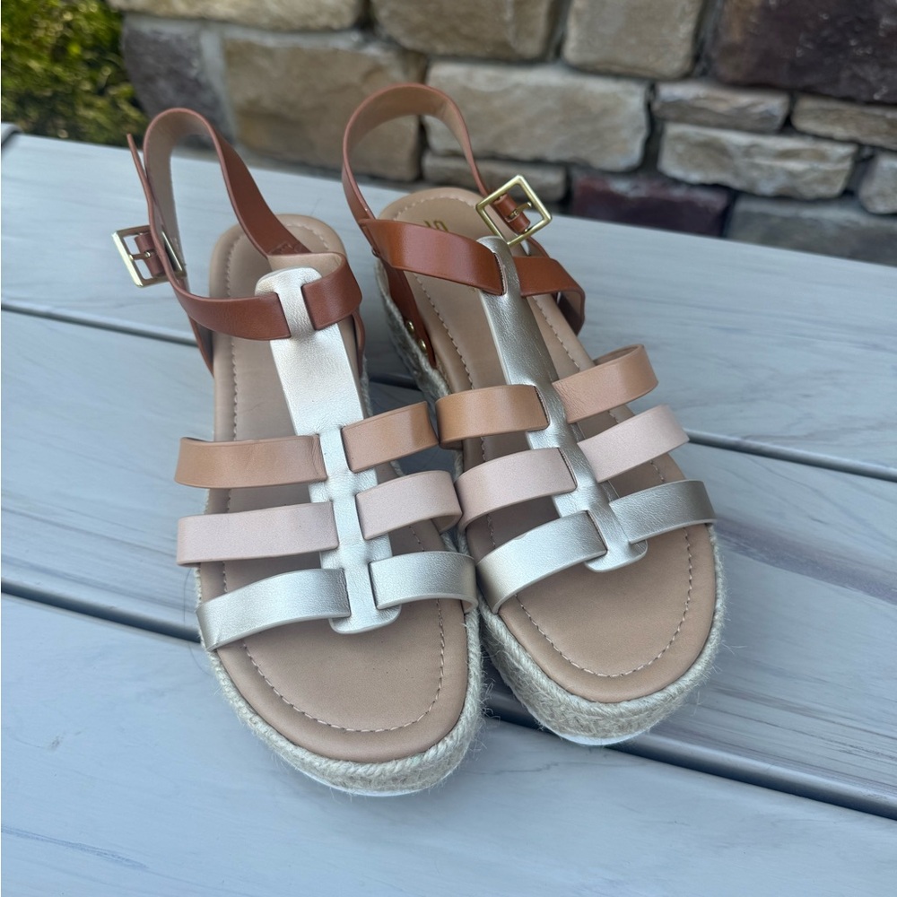 Soda Tan and Cream Strappy Sandals
